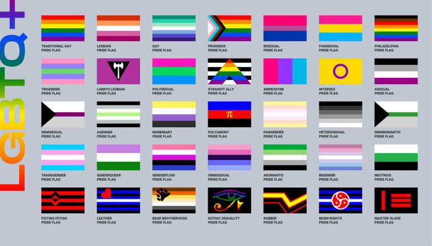 LGBT sexual identity pride flags gender collection. Flag of gay, lesbian, transgender, bisexual. Vector Illustration