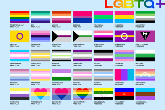 LGBT sexual identity pride flags gender collection. Flag of gay, lesbian, transgender, bisexual. Vector Illustration