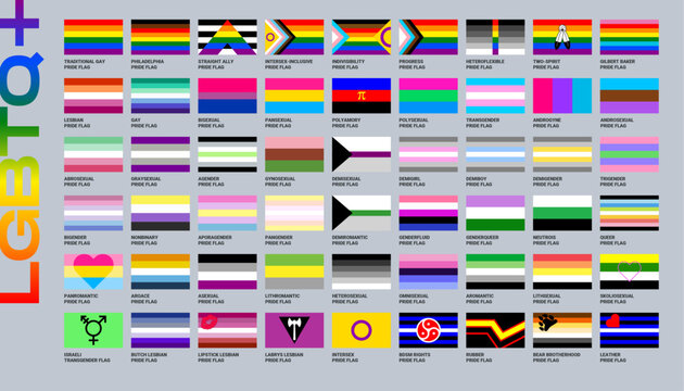 LGBT sexual identity pride flags gender collection. Flag of gay, lesbian, transgender, bisexual. Vector Illustration