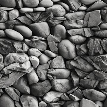 Seamless pattern with old shabby stones. Natural cobble endless texture. AI generative image.