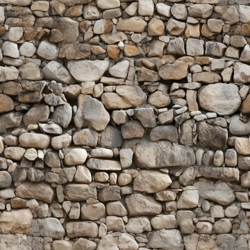 Seamless pattern with old shabby stones. Natural cobble endless texture. AI generative image.