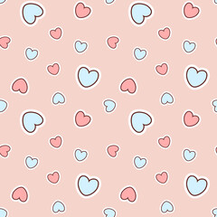 Hearts in a seamless pattern on a pink background