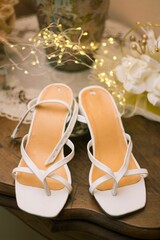 Closeup of Bride's flower and shoes for the wedding