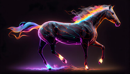 Neon light Horse - Generative AI 