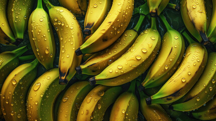 Yellow bananas and splashes of water pattern. Al generated