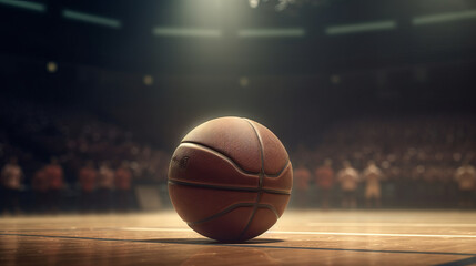 Orange basketball with black metallic line design on realistic background. Al generated