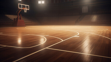 Basketball court. Sport arena. AI generated background. unfocus in long shot distance