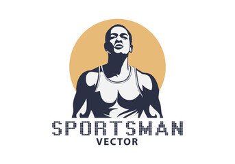 Vector graphic simple portrait of a proud African American sportsman. White isolated background. Logo, sticker or icon.