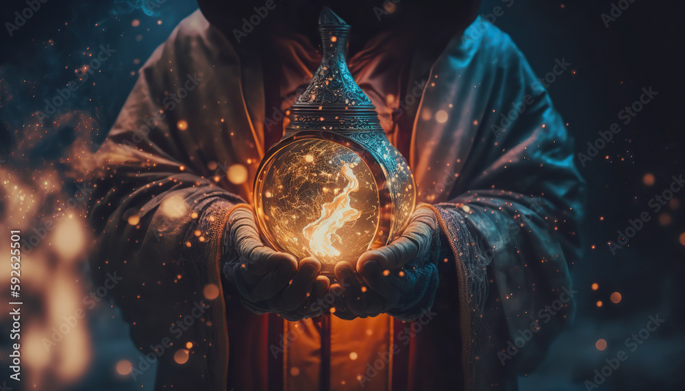Wall mural illustration of magic crystal ball or glowing fortune teller sphere. mystic background concept. ai g - Wall murals