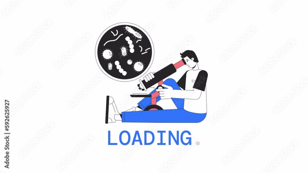 Poster bacterias research loader animation. lab experiment. flash message 4k video footage. isolated outlin