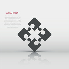 Puzzle icon in flat style. Jigsaw sign illustration pictogram. Toy game business concept.