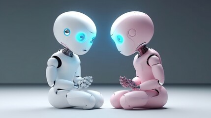 Fototapeta premium Аndroids robot featuring a male and female version on the date. Generative AI