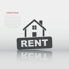 Rent house icon in flat style. Home illustration pictogram. Rental sign business concept.
