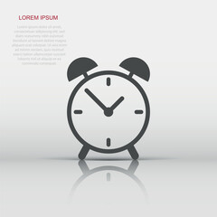 Alarm clock icon in flat style. Timer sign illustration pictogram. Stopwatch business concept.