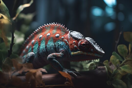 A chameleon walking on a plant