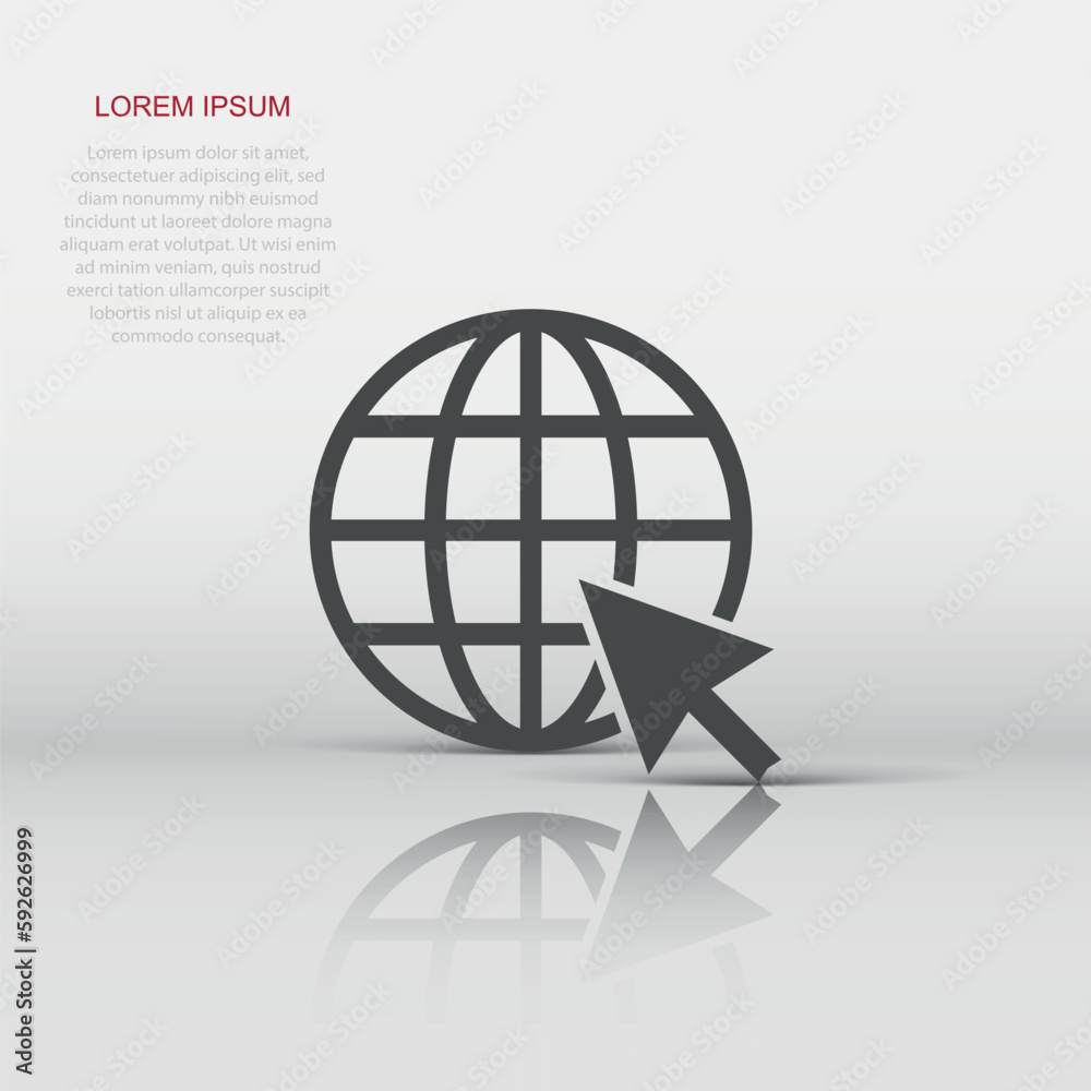 Wall mural vector go to web icon in flat style. globe world sign illustration pictogram. www url business conce