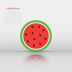 Watermelon icon in flat style. Juicy ripe fruit sign illustration pictogram. Dessert business concept.