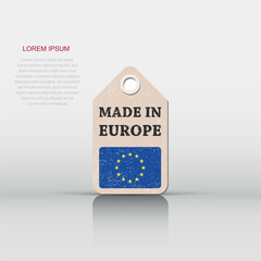 Hang tag made in Europe with flag. Vector illustration