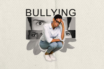 Young girl guy male female person he she suffer hate discrimination society cruelty creative...