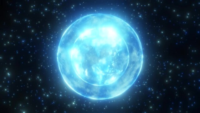 A 3D hologram animation of Earth floating in virtual space. This motion graphics is loop playback compatible.