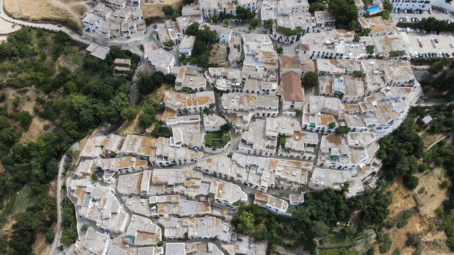 Aerial view of typical white village in Alpujarra area in Granada, Spain