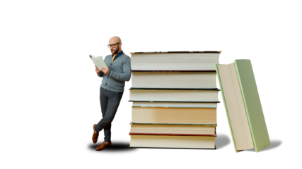 person with stack of books png file
