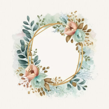 Watercolor floral wreath. Illustration AI Generative.