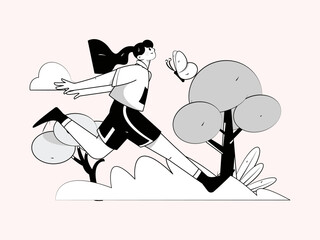 Vector internet operation hand-drawn illustration of people exercising and running healthy
