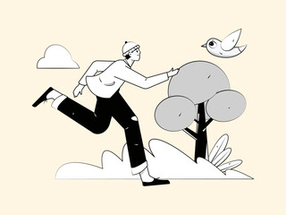 Vector internet operation hand-drawn illustration of people exercising and running healthy
