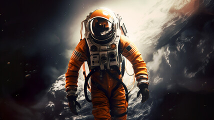 An astronaut runs from the Martian storm, Generative AI