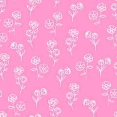 Seamless pattern with minimalistic flowers. Stock vector illustration.