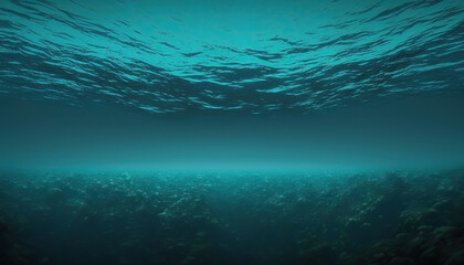 Fototapeta na wymiar Beautiful abstract underwater scene, deep ocean blue water backdrop with copy space. Seascape background. AI generative image.