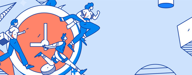 Vector internet operation hand-drawn illustration of people exercising and running healthy
