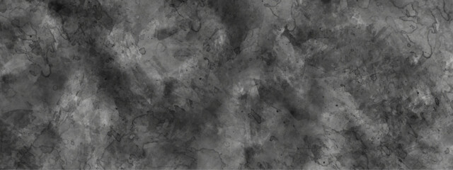 Grey and black watercolor texture background. Abstract black watercolor background painting.  Black background texture in painted watercolor.	