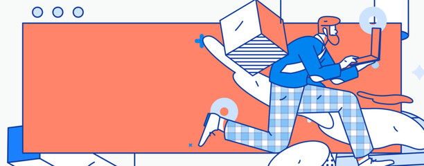 Vector internet operation hand-drawn illustration of people exercising and running healthy
