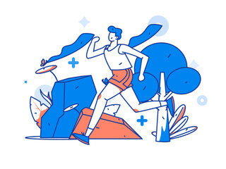 Fototapeta premium Vector internet operation hand-drawn illustration of people exercising and running healthy 
