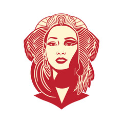 Retro style egyptian attractive woman, emblem for company, conceptual  vector illustration