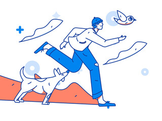 Fototapeta premium Vector internet operation hand-drawn illustration of people exercising and running healthy 