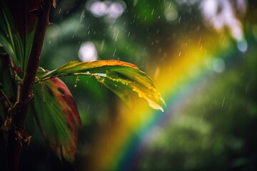 rainbow behind a leaf