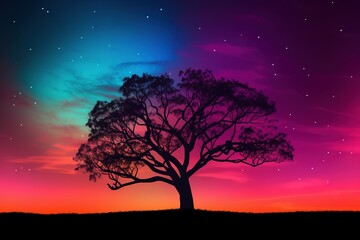 silhouette of a tree on magical background