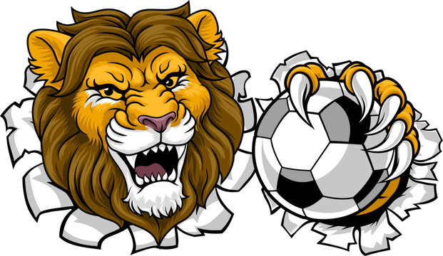 A lion soccer football ball animal sports team mascot