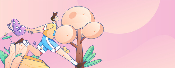 Vector internet operation hand-drawn illustration of people exercising and running healthy
