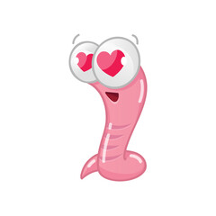 Funny cartoon worm. Cartoon illustration of a funny worm with heart shaped eyes isolated on a white background. Vector 10 EPS.
