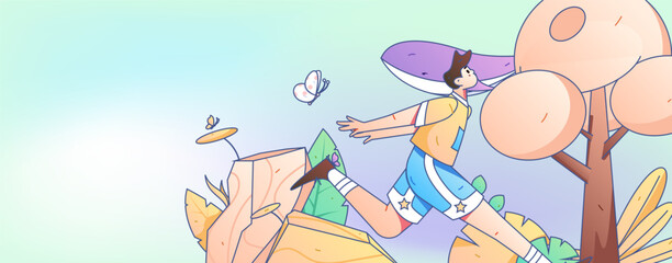 Vector internet operation hand-drawn illustration of people exercising and running healthy
