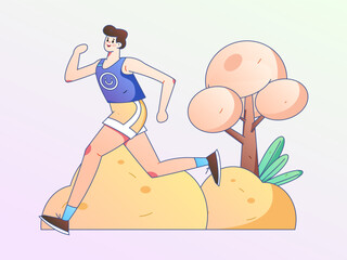 Vector internet operation hand-drawn illustration of people exercising and running healthy
