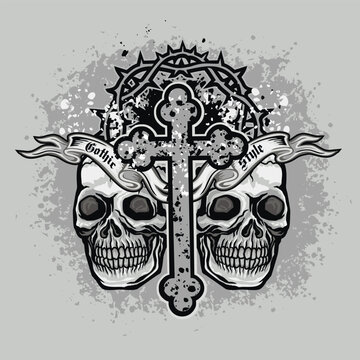 Gothic sign with skull and cross, grunge vintage design t shirts