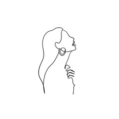 Abstract Woman face,silhouette in minimalistic style.The black Continuous line and abstract colored spots.Modern Design concept.Stock vector illustration isolated on white background.