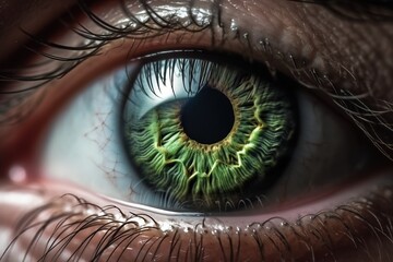 Ultra detailed close up of a green eye. Generated ai.