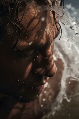 closeup of a mans face in watersplashes - ai-generated