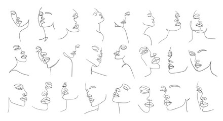 Fototapeta na wymiar Set of portraits. Simple, minimalist vector illustration of beautiful woman face. Line drawing.